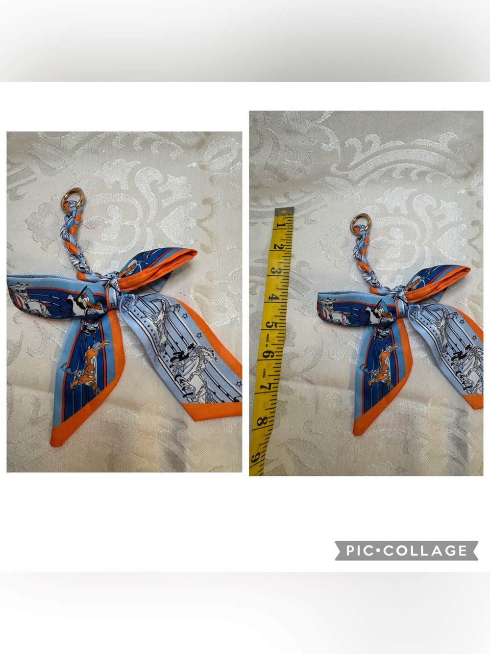 New Silky Braided Blue and Orange bow Scarf Keychain bag charm